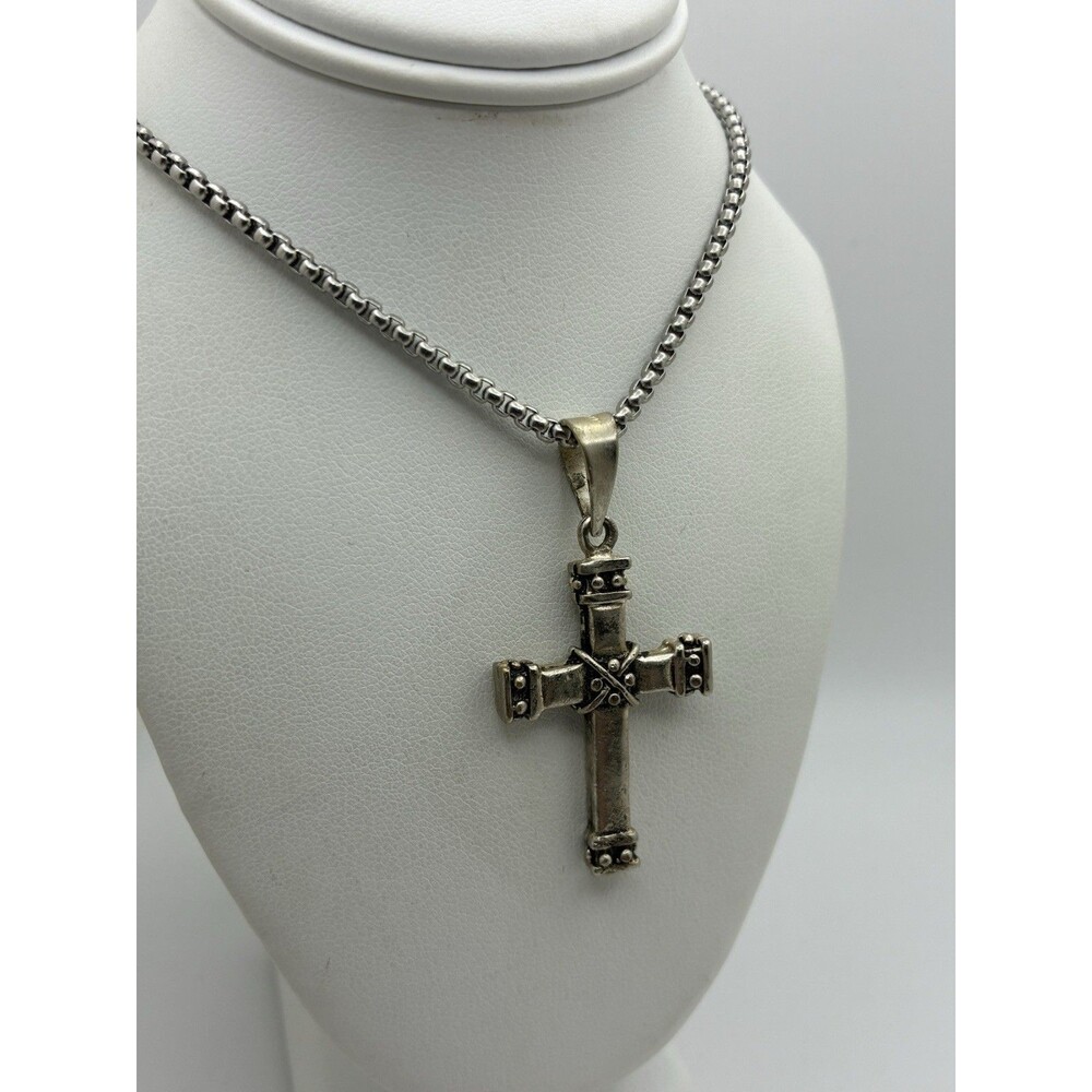 Silver Tone Cross Christian Religious Tested Rope Chain